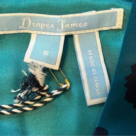 NWT Draper‎ James Cutout Floral A-Line Dress Womens 6 Teal and Navy 100% Poly - Picture 3 of 11